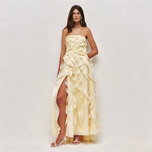 AJE. Allairie strapless ruffled shirred faille gown - yellow